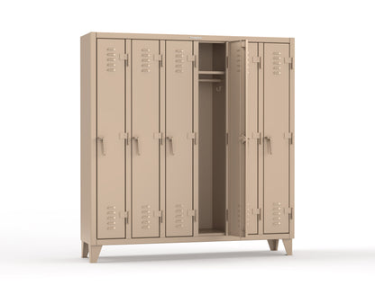 Extreme Duty 12 GA Single-Tier Locker with 6 Compartments, Louvered Doors, Wardrobe Rod - 74 in. W x 18in. D x 78 in. H - 66-18-1TSL-1019