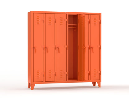 Extreme Duty 12 GA Single-Tier Locker with 6 Compartments, Louvered Doors, Wardrobe Rod - 74 in. W x 18in. D x 78 in. H - 66-18-1TSL-2004