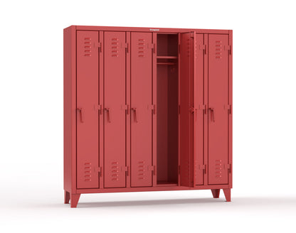 Extreme Duty 12 GA Single-Tier Locker with 6 Compartments, Louvered Doors, Wardrobe Rod - 74 in. W x 18in. D x 78 in. H - 66-18-1TSL-3001