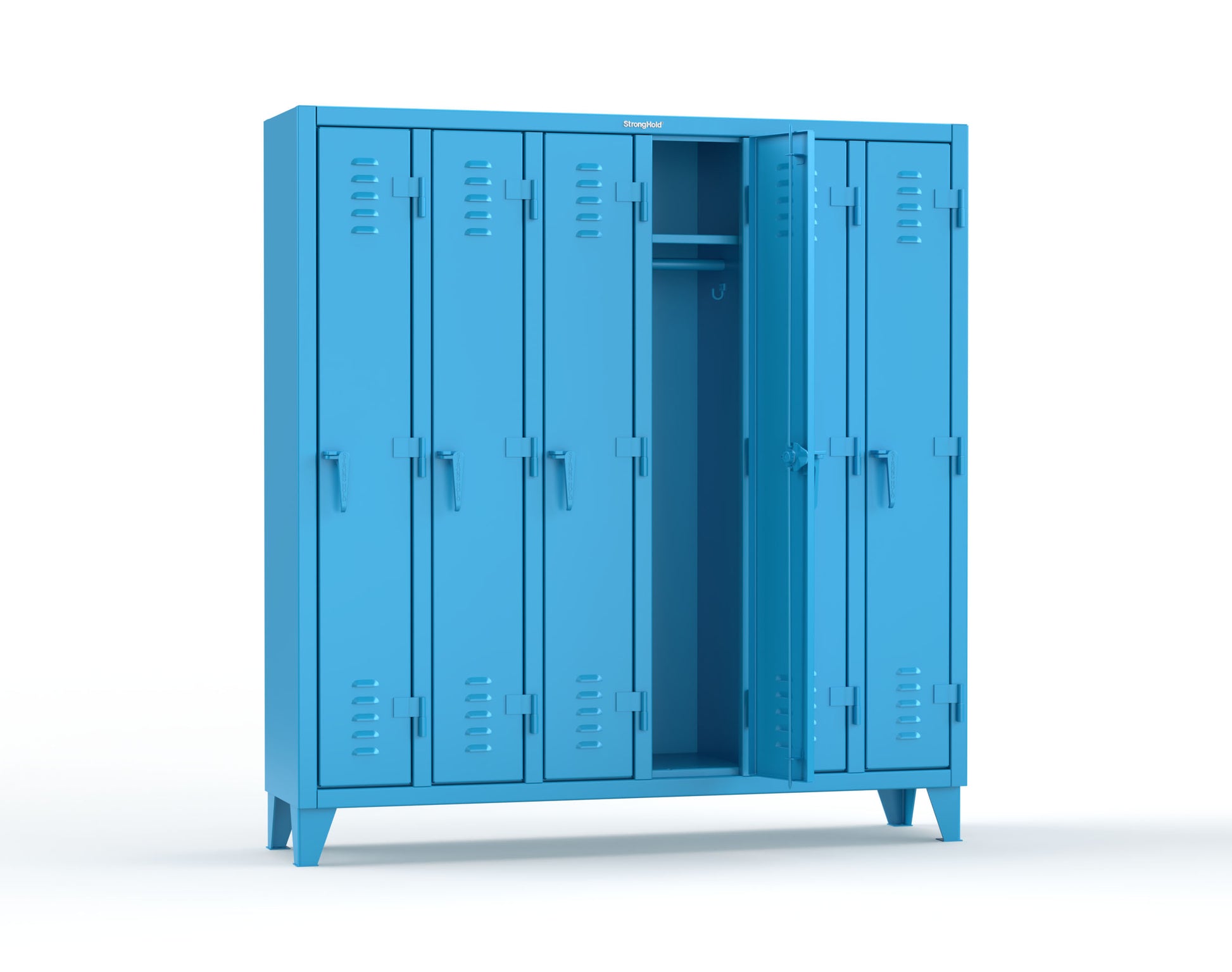 Extreme Duty 12 GA Single-Tier Locker with 6 Compartments, Louvered Doors, Wardrobe Rod - 74 in. W x 18in. D x 78 in. H - 66-18-1TSL-5012