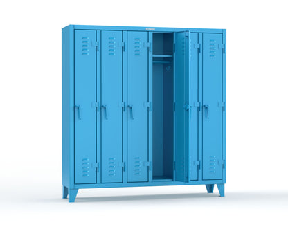 Extreme Duty 12 GA Single-Tier Locker with 6 Compartments, Louvered Doors, Wardrobe Rod - 74 in. W x 18in. D x 78 in. H - 66-18-1TSL-5012