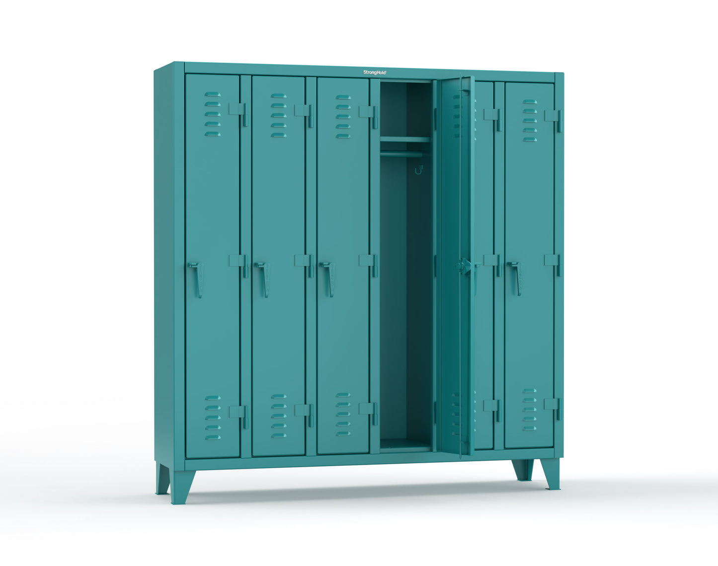 Extreme Duty 12 GA Single-Tier Locker with 6 Compartments, Louvered Doors, Wardrobe Rod - 74 in. W x 18in. D x 78 in. H - 66-18-1TSL-5021
