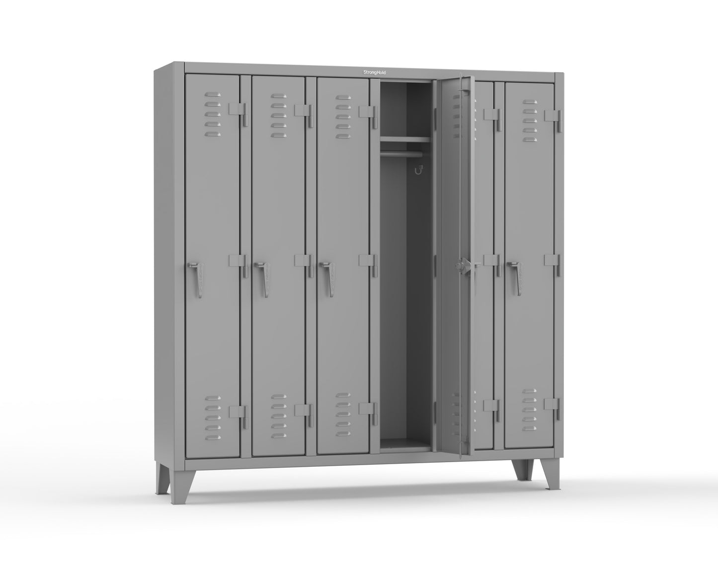 Extreme Duty 12 GA Single-Tier Locker with 6 Compartments, Louvered Doors, Wardrobe Rod - 74 in. W x 18in. D x 78 in. H - 66-18-1TSL-7037