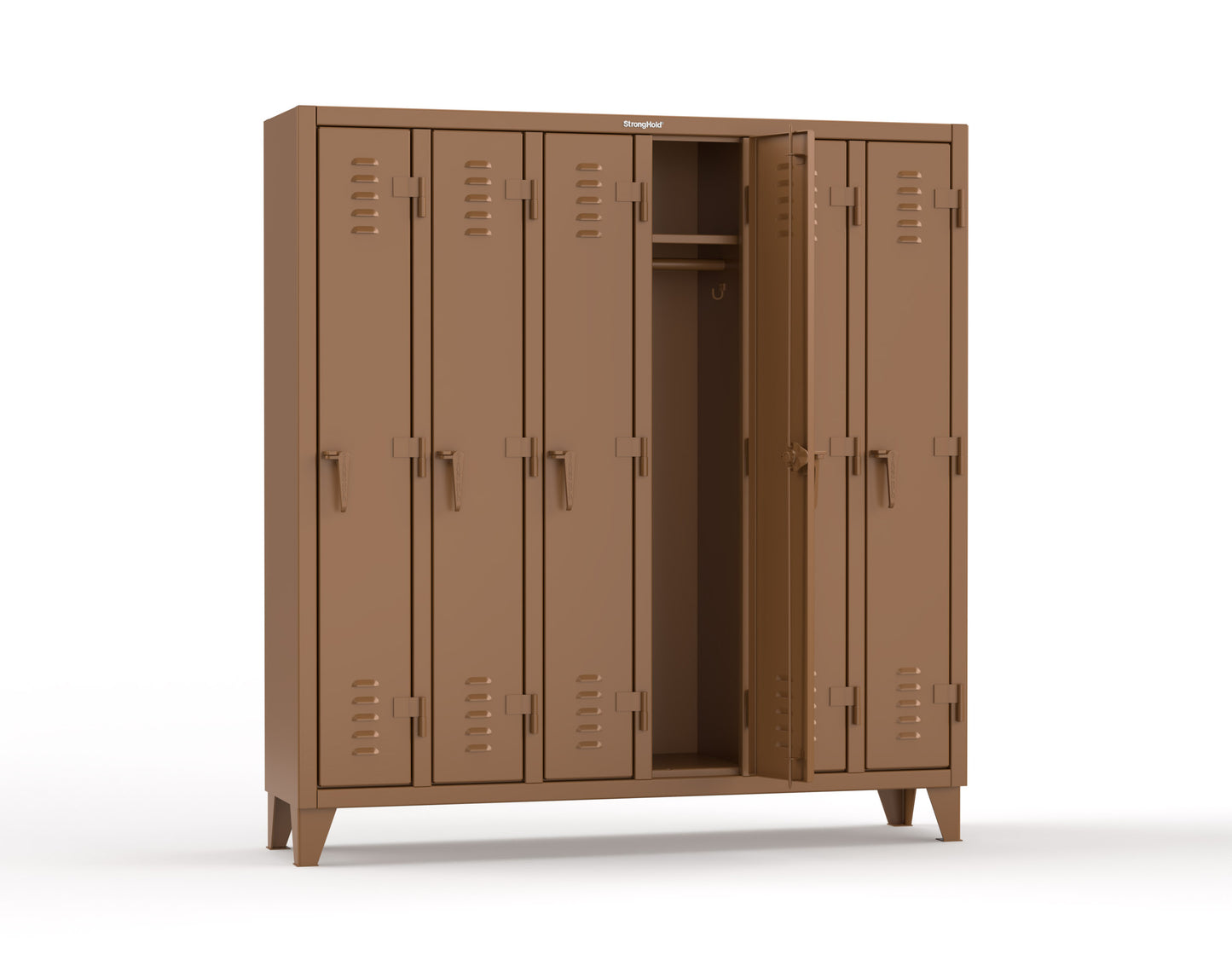 Extreme Duty 12 GA Single-Tier Locker with 6 Compartments, Louvered Doors, Wardrobe Rod - 74 in. W x 18in. D x 78 in. H - 66-18-1TSL-8025