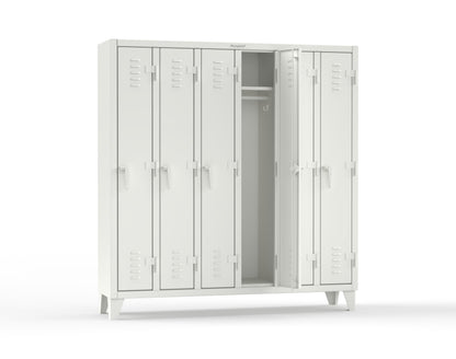 Extreme Duty 12 GA Single-Tier Locker with 6 Compartments, Louvered Doors, Wardrobe Rod - 74 in. W x 18in. D x 78 in. H - 66-18-1TSL-9003