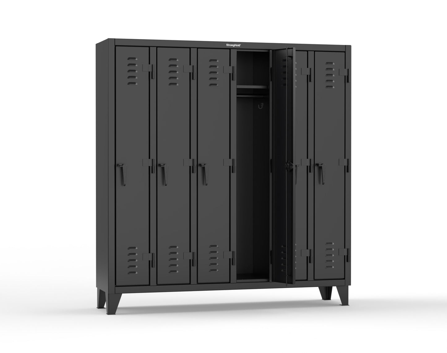 Extreme Duty 12 GA Single-Tier Locker with 6 Compartments, Louvered Doors, Wardrobe Rod - 74 in. W x 18in. D x 78 in. H - 66-18-1TSL-9005