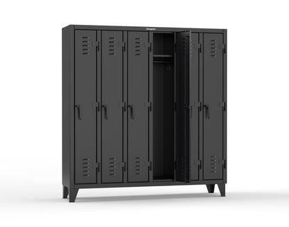 Extreme Duty 12 GA Single-Tier Locker with 6 Compartments, Louvered Doors, Wardrobe Rod - 74 in. W x 18in. D x 78 in. H - 66-18-1TSL-9005