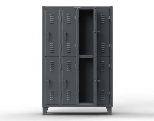 Extreme Duty 12 GA Double-Tier Locker with 12 Compartments, Louvered Doors, Coat Hooks - 74 in. W x 18in. D x 78 in. H