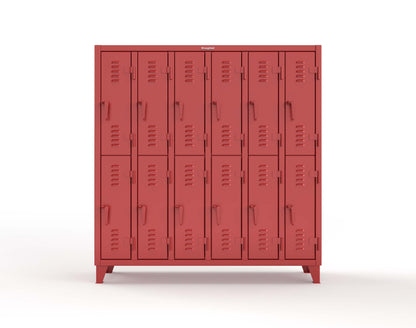 Extreme Duty 12 GA Double-Tier Locker with 12 Compartments, Louvered Doors, Coat Hooks - 74 in. W x 18in. D x 78 in. H - 66-18-2TSL-3001