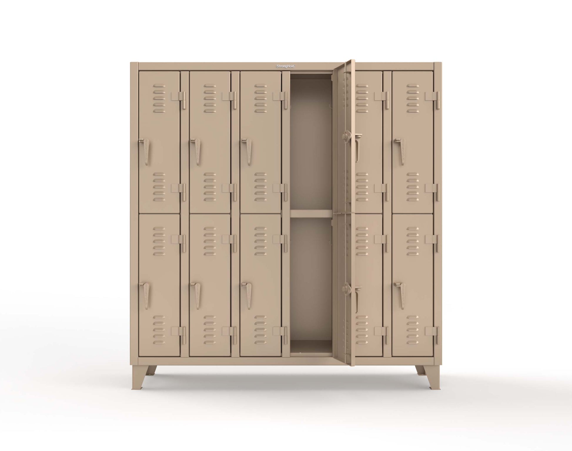 Extreme Duty 12 GA Double-Tier Locker with 12 Compartments, Louvered Doors, Coat Hooks - 74 in. W x 18in. D x 78 in. H - 66-18-2TSL-1019