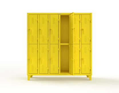 Extreme Duty 12 GA Double-Tier Locker with 12 Compartments, Louvered Doors, Coat Hooks - 74 in. W x 18in. D x 78 in. H - 66-18-2TSL-1021