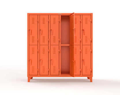 Extreme Duty 12 GA Double-Tier Locker with 12 Compartments, Louvered Doors, Coat Hooks - 74 in. W x 18in. D x 78 in. H - 66-18-2TSL-2009