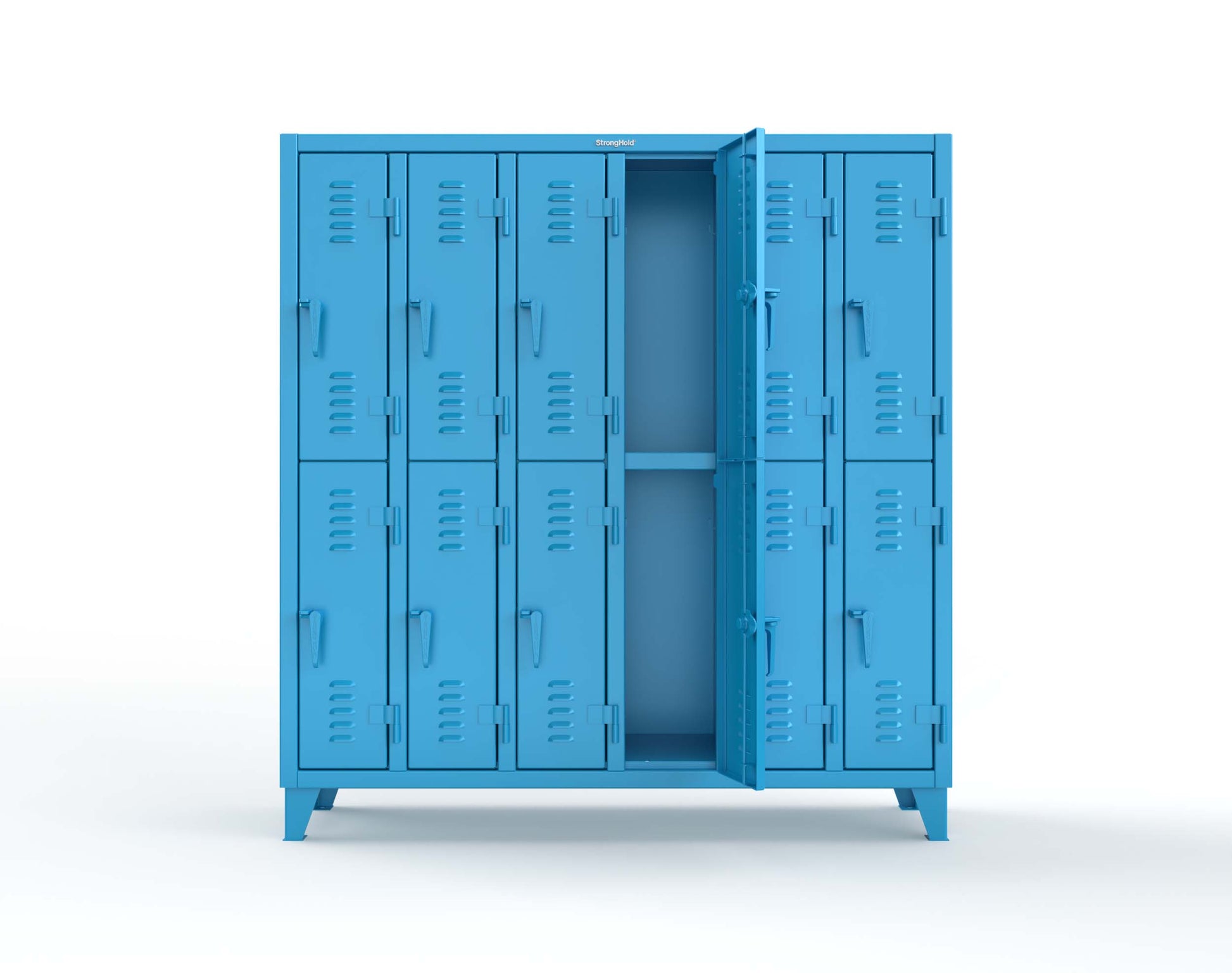Extreme Duty 12 GA Double-Tier Locker with 12 Compartments, Louvered Doors, Coat Hooks - 74 in. W x 18in. D x 78 in. H - 66-18-2TSL-5012