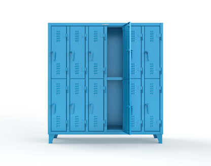 Extreme Duty 12 GA Double-Tier Locker with 12 Compartments, Louvered Doors, Coat Hooks - 74 in. W x 18in. D x 78 in. H - 66-18-2TSL-5012