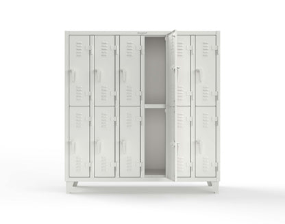 Extreme Duty 12 GA Double-Tier Locker with 12 Compartments, Louvered Doors, Coat Hooks - 74 in. W x 18in. D x 78 in. H - 66-18-2TSL-9003