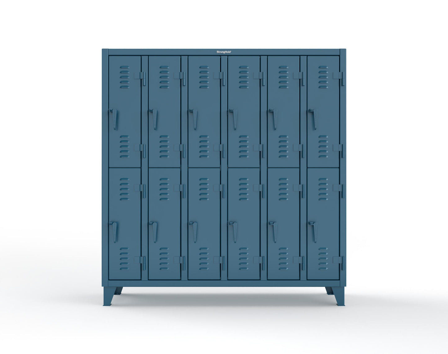 Extreme Duty 12 GA Double-Tier Locker with 12 Compartments, Louvered Doors, Coat Hooks - 74 in. W x 18in. D x 78 in. H - 66-18-2TSL-5001