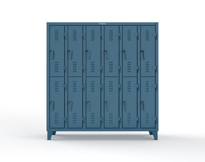 Extreme Duty 12 GA Double-Tier Locker with 12 Compartments, Louvered Doors, Coat Hooks - 74 in. W x 18in. D x 78 in. H - 66-18-2TSL-5001