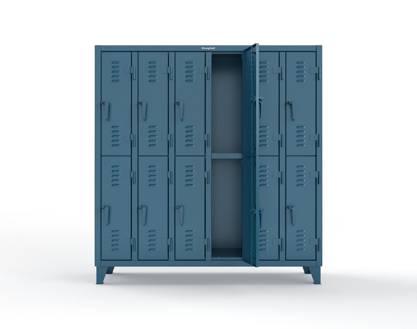 Extreme Duty 12 GA Double-Tier Locker with 12 Compartments, Louvered Doors, Coat Hooks - 74 in. W x 18in. D x 78 in. H - 66-18-2TSL-5001