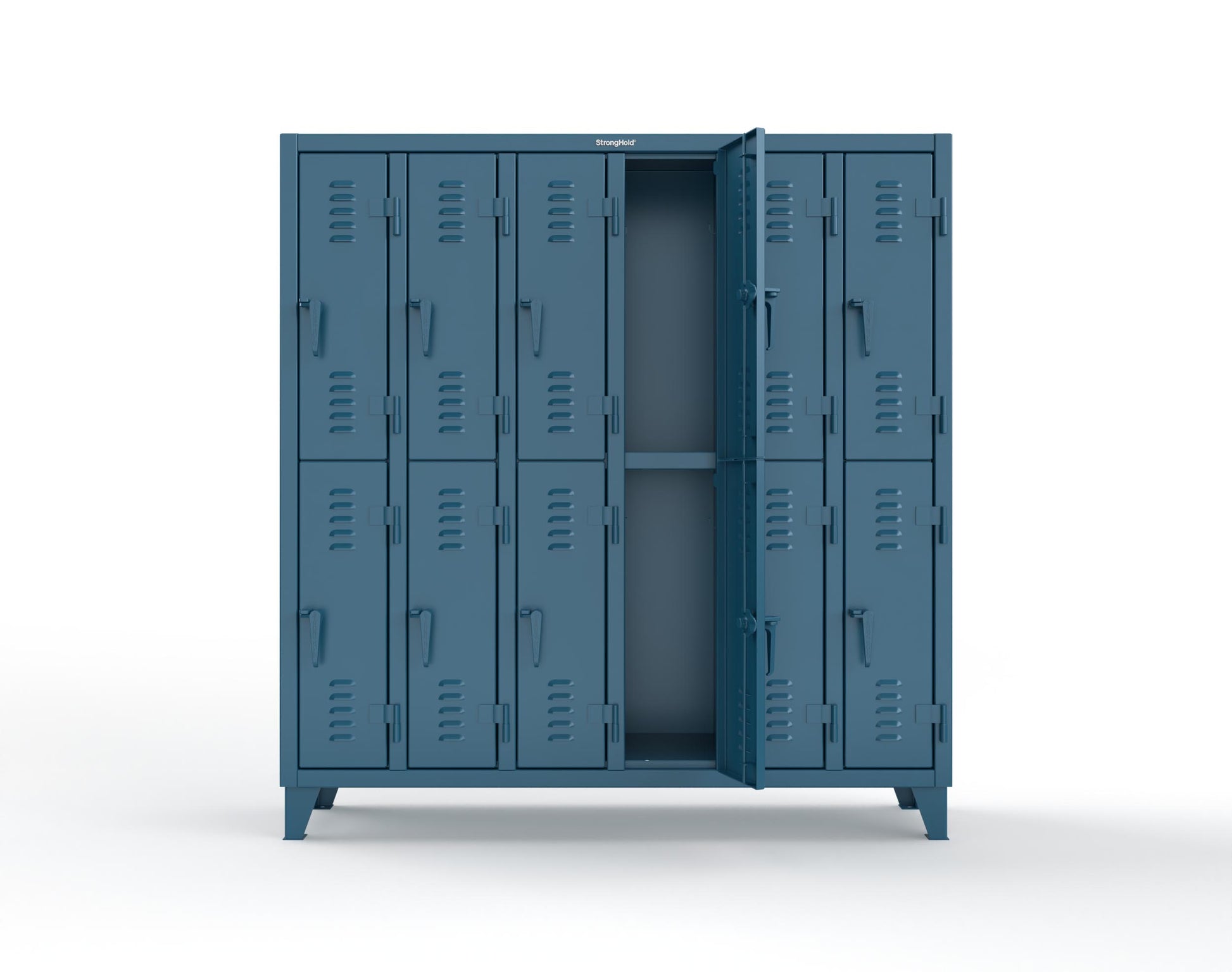Extreme Duty 12 GA Double-Tier Locker with 12 Compartments, Louvered Doors, Coat Hooks - 74 in. W x 18in. D x 78 in. H - 66-18-2TSL-5001