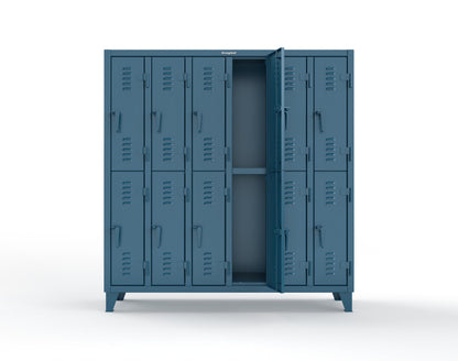 Extreme Duty 12 GA Double-Tier Locker with 12 Compartments, Louvered Doors, Coat Hooks - 74 in. W x 18in. D x 78 in. H - 66-18-2TSL-5001
