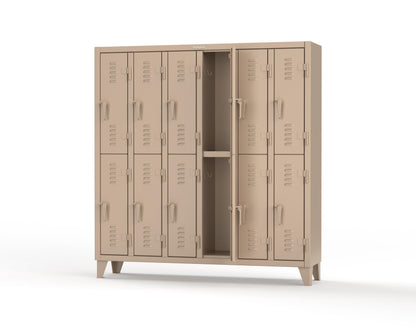 Extreme Duty 12 GA Double-Tier Locker with 12 Compartments, Louvered Doors, Coat Hooks - 74 in. W x 18in. D x 78 in. H - 66-18-2TSL-1019