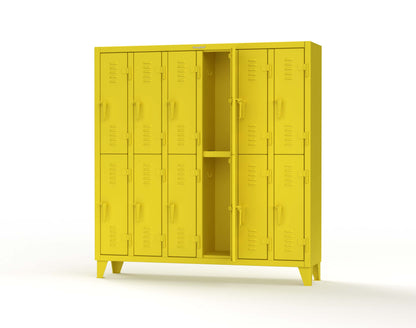 Extreme Duty 12 GA Double-Tier Locker with 12 Compartments, Louvered Doors, Coat Hooks - 74 in. W x 18in. D x 78 in. H - 66-18-2TSL-1021