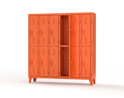 Extreme Duty 12 GA Double-Tier Locker with 12 Compartments, Louvered Doors, Coat Hooks - 74 in. W x 18in. D x 78 in. H - 66-18-2TSL-2009