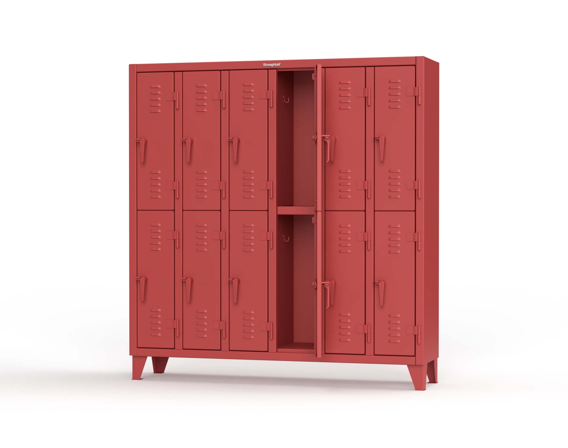 Extreme Duty 12 GA Double-Tier Locker with 12 Compartments, Louvered Doors, Coat Hooks - 74 in. W x 18in. D x 78 in. H - 66-18-2TSL-3001