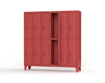 Extreme Duty 12 GA Double-Tier Locker with 12 Compartments, Louvered Doors, Coat Hooks - 74 in. W x 18in. D x 78 in. H - 66-18-2TSL-3001