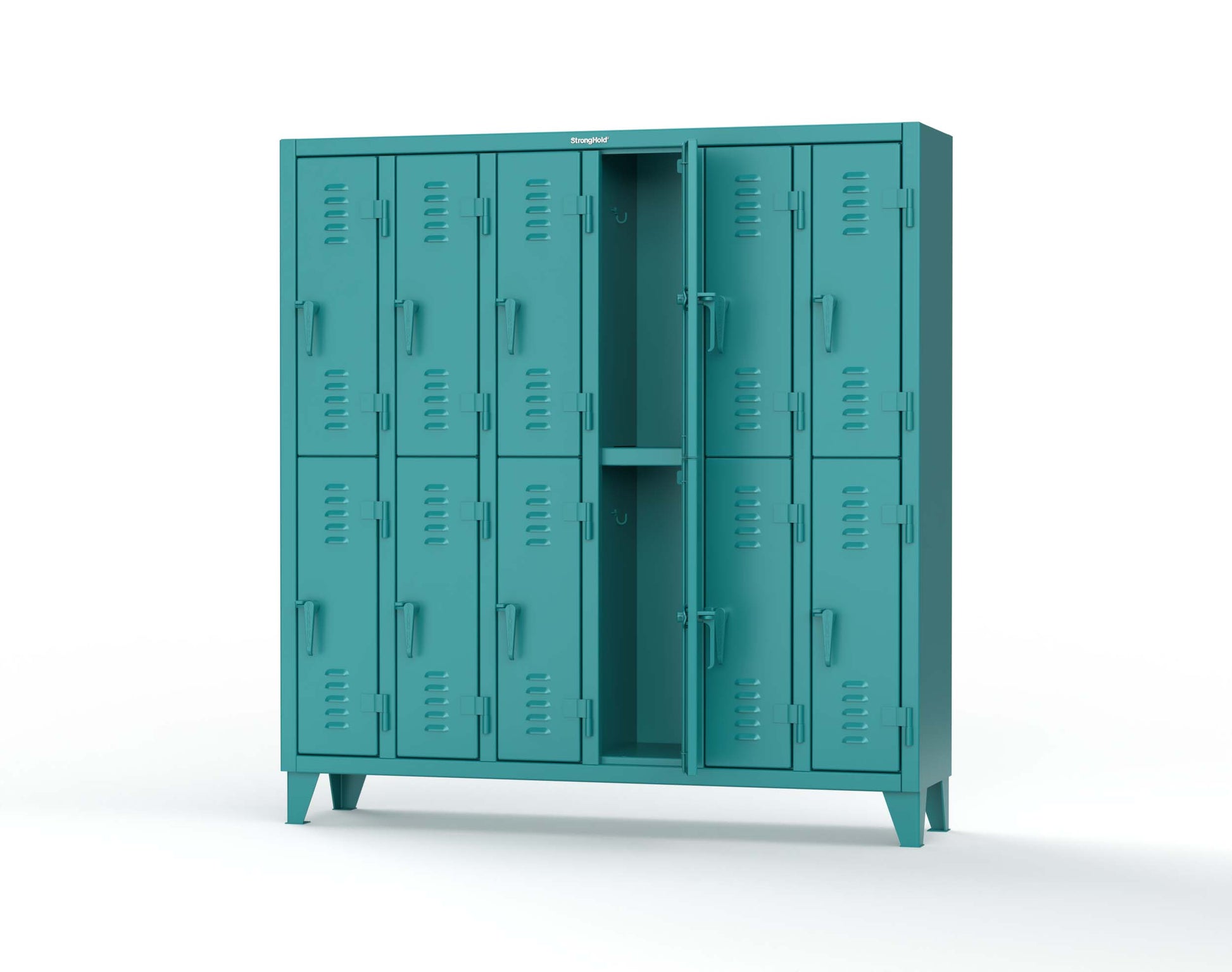 Extreme Duty 12 GA Double-Tier Locker with 12 Compartments, Louvered Doors, Coat Hooks - 74 in. W x 18in. D x 78 in. H - 66-18-2TSL-5021
