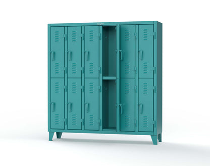 Extreme Duty 12 GA Double-Tier Locker with 12 Compartments, Louvered Doors, Coat Hooks - 74 in. W x 18in. D x 78 in. H - 66-18-2TSL-5021