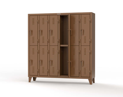 Extreme Duty 12 GA Double-Tier Locker with 12 Compartments, Louvered Doors, Coat Hooks - 74 in. W x 18in. D x 78 in. H - 66-18-2TSL-8008