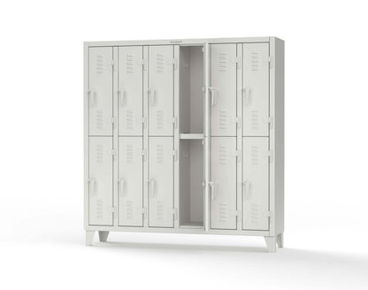Extreme Duty 12 GA Double-Tier Locker with 12 Compartments, Louvered Doors, Coat Hooks - 74 in. W x 18in. D x 78 in. H - 66-18-2TSL-9003