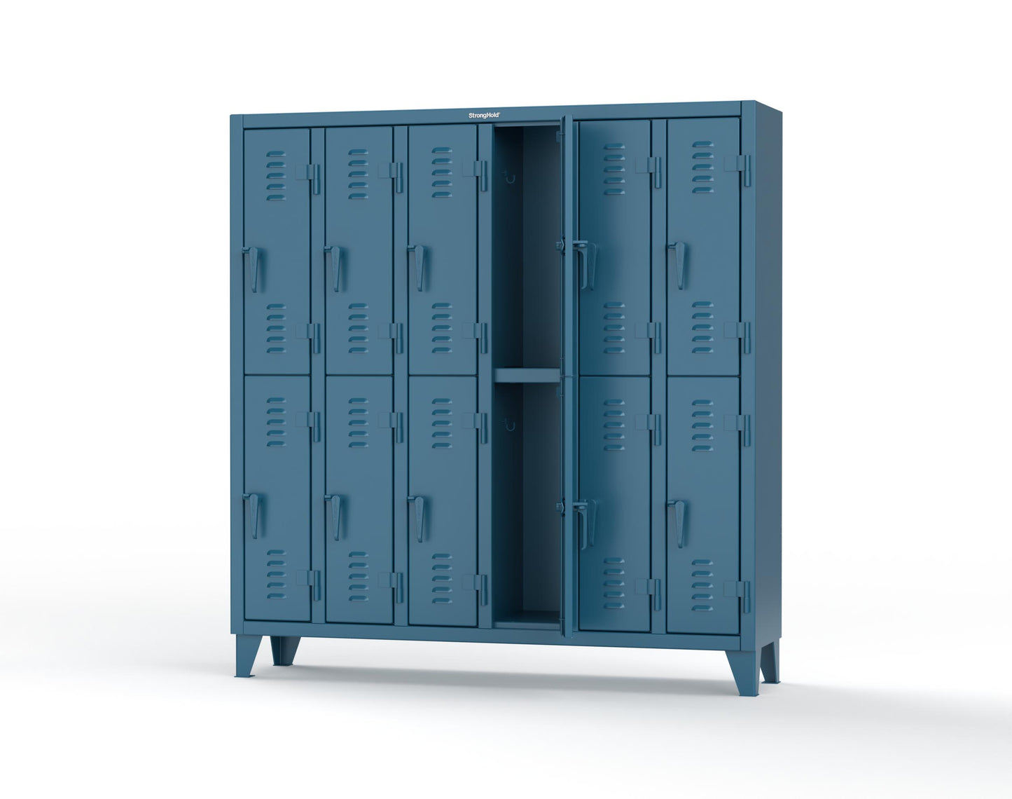 Extreme Duty 12 GA Double-Tier Locker with 12 Compartments, Louvered Doors, Coat Hooks - 74 in. W x 18in. D x 78 in. H - 66-18-2TSL-5001