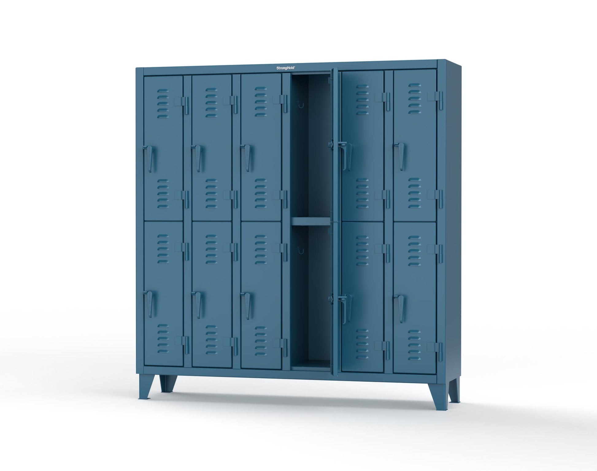 Extreme Duty 12 GA Double-Tier Locker with 12 Compartments, Louvered Doors, Coat Hooks - 74 in. W x 18in. D x 78 in. H - 66-18-2TSL-5001
