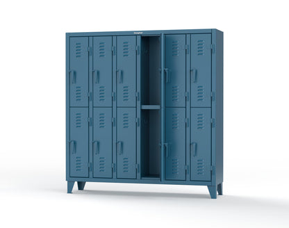 Extreme Duty 12 GA Double-Tier Locker with 12 Compartments, Louvered Doors, Coat Hooks - 74 in. W x 18in. D x 78 in. H - 66-18-2TSL-5001
