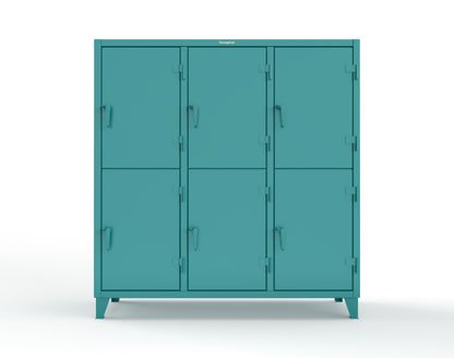 Extreme Duty 12 GA Double-Tier Locker with 6 Compartments, 9 Shelves, 12 Drawers - 74 in. W x 24in. D x 78 in. H - 66-24-2TPL-12DB-5021