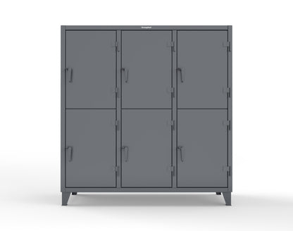 Extreme Duty 12 GA Double-Tier Locker with 6 Compartments, 9 Shelves, 12 Drawers - 74 in. W x 24in. D x 78 in. H - 66-24-2TPL-12DB-7024