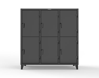 Extreme Duty 12 GA Double-Tier Locker with 6 Compartments, 9 Shelves, 12 Drawers - 74 in. W x 24in. D x 78 in. H - 66-24-2TPL-12DB-9005