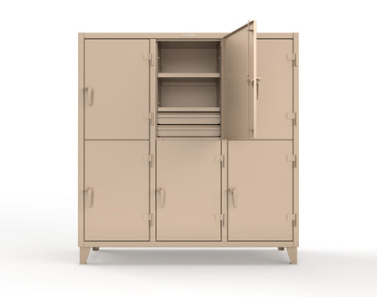 Extreme Duty 12 GA Double-Tier Locker with 6 Compartments, 9 Shelves, 12 Drawers - 74 in. W x 24in. D x 78 in. H - 66-24-2TPL-12DB-1019