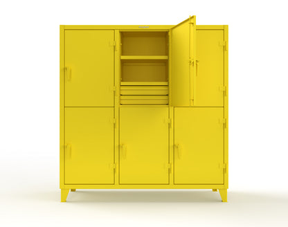 Extreme Duty 12 GA Double-Tier Locker with 6 Compartments, 9 Shelves, 12 Drawers - 74 in. W x 24in. D x 78 in. H - 66-24-2TPL-12DB-1023