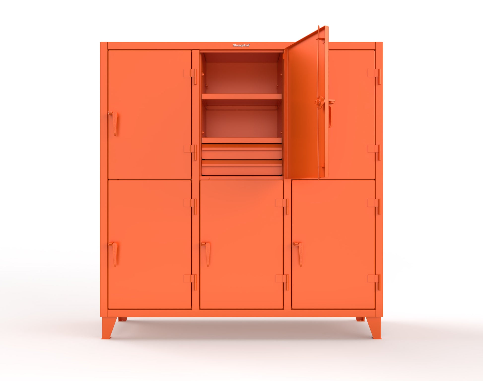 Extreme Duty 12 GA Double-Tier Locker with 6 Compartments, 9 Shelves, 12 Drawers - 74 in. W x 24in. D x 78 in. H - 66-24-2TPL-12DB-2004