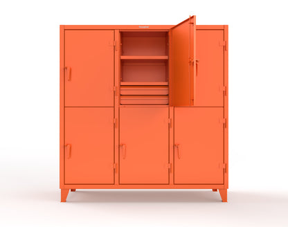 Extreme Duty 12 GA Double-Tier Locker with 6 Compartments, 9 Shelves, 12 Drawers - 74 in. W x 24in. D x 78 in. H - 66-24-2TPL-12DB-2004