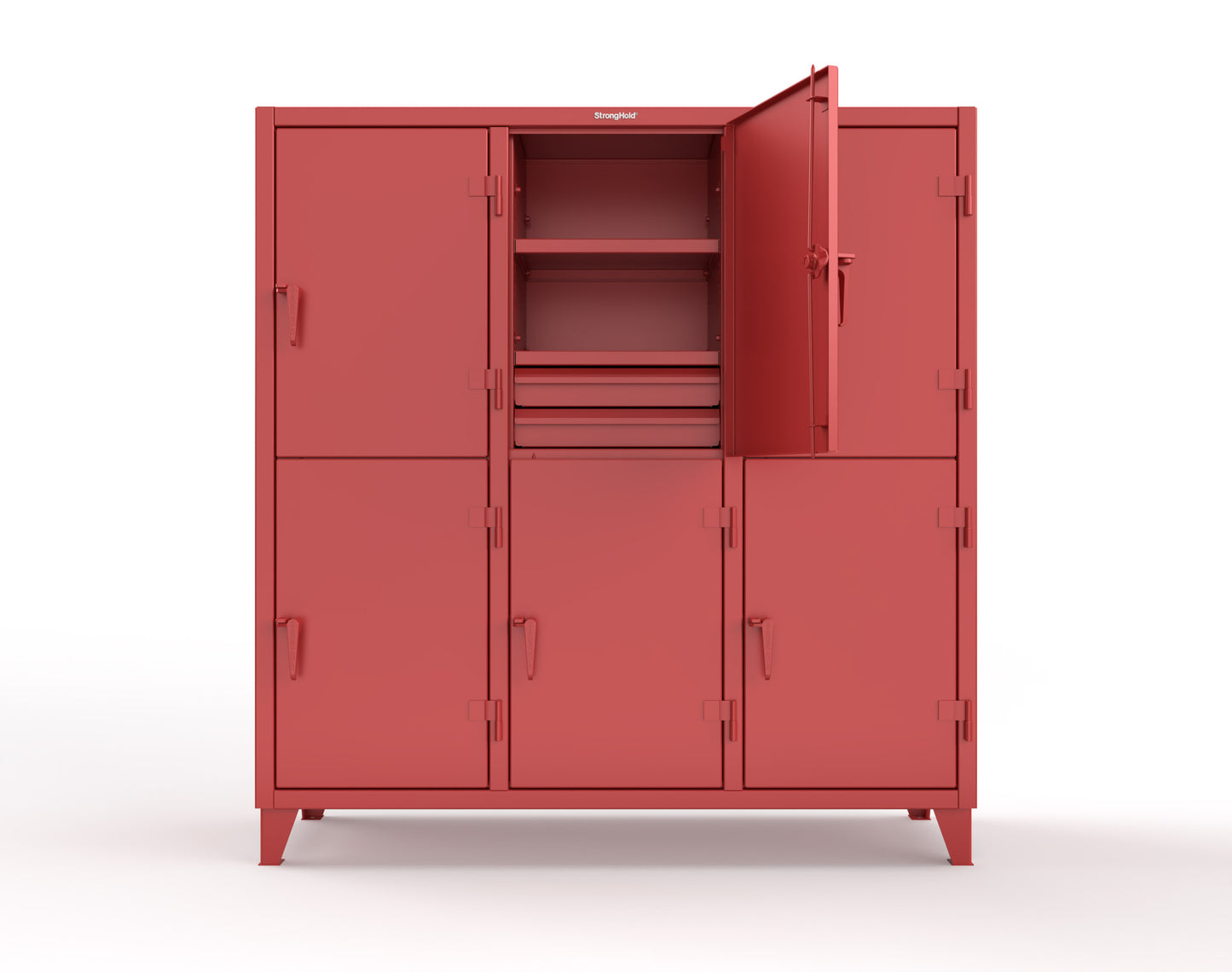 Extreme Duty 12 GA Double-Tier Locker with 6 Compartments, 9 Shelves, 12 Drawers - 74 in. W x 24in. D x 78 in. H - 66-24-2TPL-12DB-3001