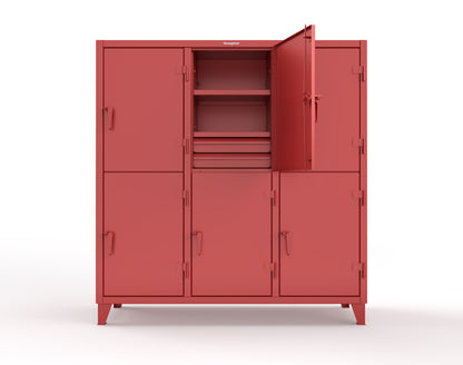 Extreme Duty 12 GA Double-Tier Locker with 6 Compartments, 9 Shelves, 12 Drawers - 74 in. W x 24in. D x 78 in. H - 66-24-2TPL-12DB-3001