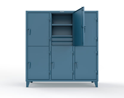 Extreme Duty 12 GA Double-Tier Locker with 6 Compartments, 9 Shelves, 12 Drawers - 74 in. W x 24in. D x 78 in. H - 66-24-2TPL-12DB-5010