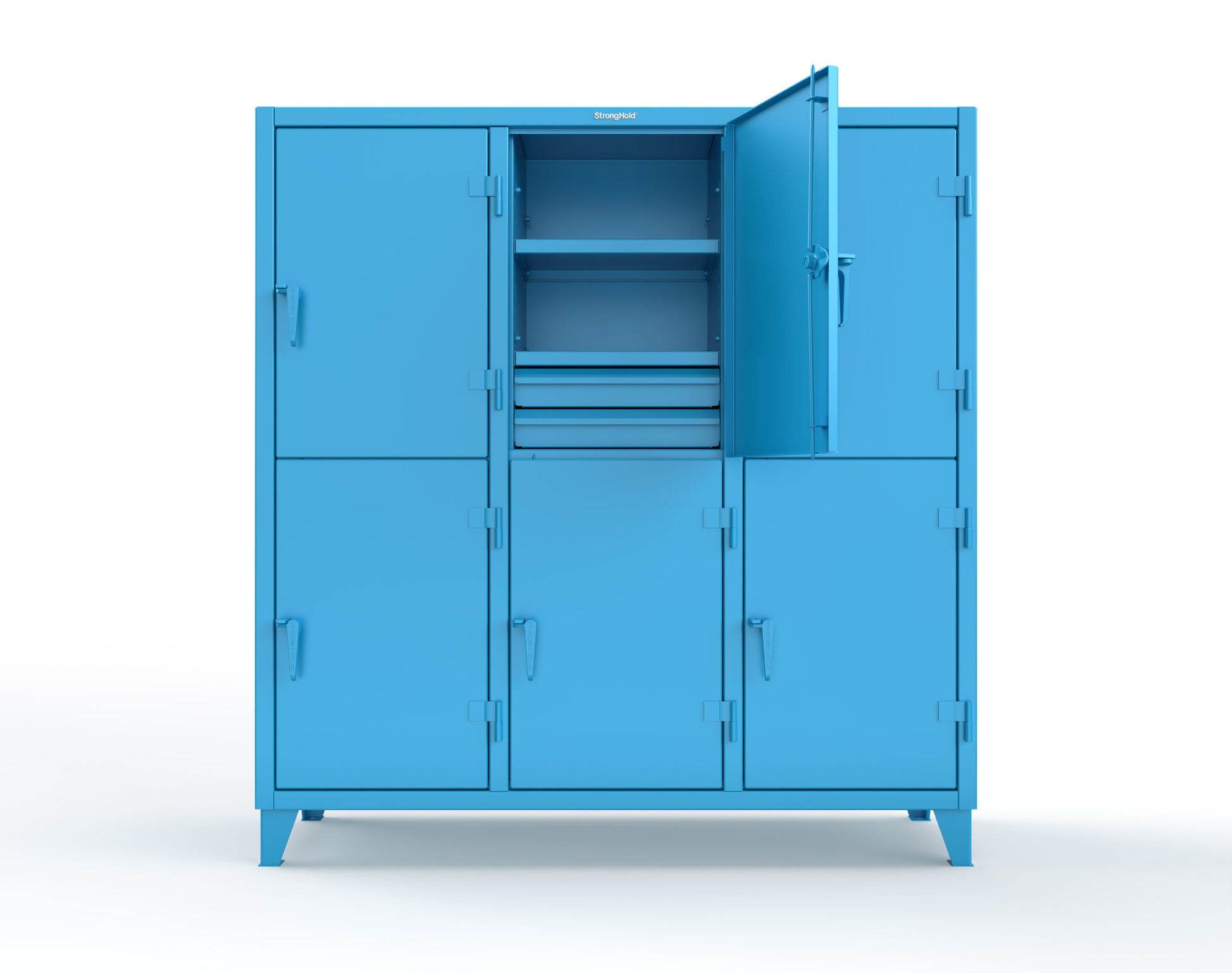 Extreme Duty 12 GA Double-Tier Locker with 6 Compartments, 9 Shelves, 12 Drawers - 74 in. W x 24in. D x 78 in. H - 66-24-2TPL-12DB-5012