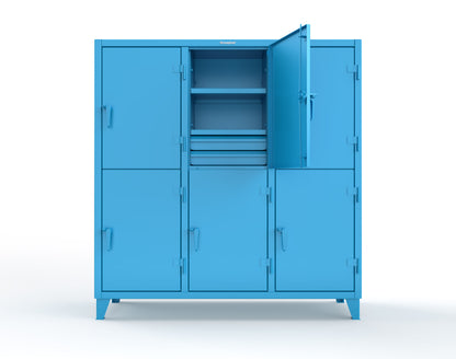 Extreme Duty 12 GA Double-Tier Locker with 6 Compartments, 9 Shelves, 12 Drawers - 74 in. W x 24in. D x 78 in. H - 66-24-2TPL-12DB-5012