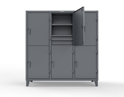 Extreme Duty 12 GA Double-Tier Locker with 6 Compartments, 9 Shelves, 12 Drawers - 74 in. W x 24in. D x 78 in. H - 66-24-2TPL-12DB-7024