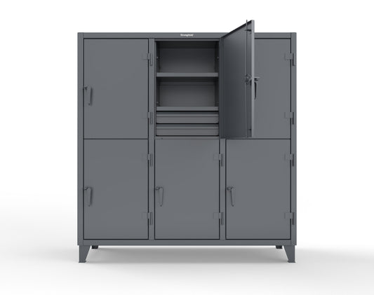 Extreme Duty 12 GA Double-Tier Locker with 6 Compartments, 9 Shelves, 12 Drawers - 74 in. W x 24in. D x 78 in. H - 66-24-2TPL-12DB-7024